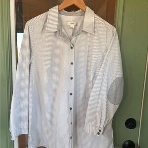 CJ Banks White and Gray Pinstripe Shirt with Gray Jersey Elbow Patches and Trim